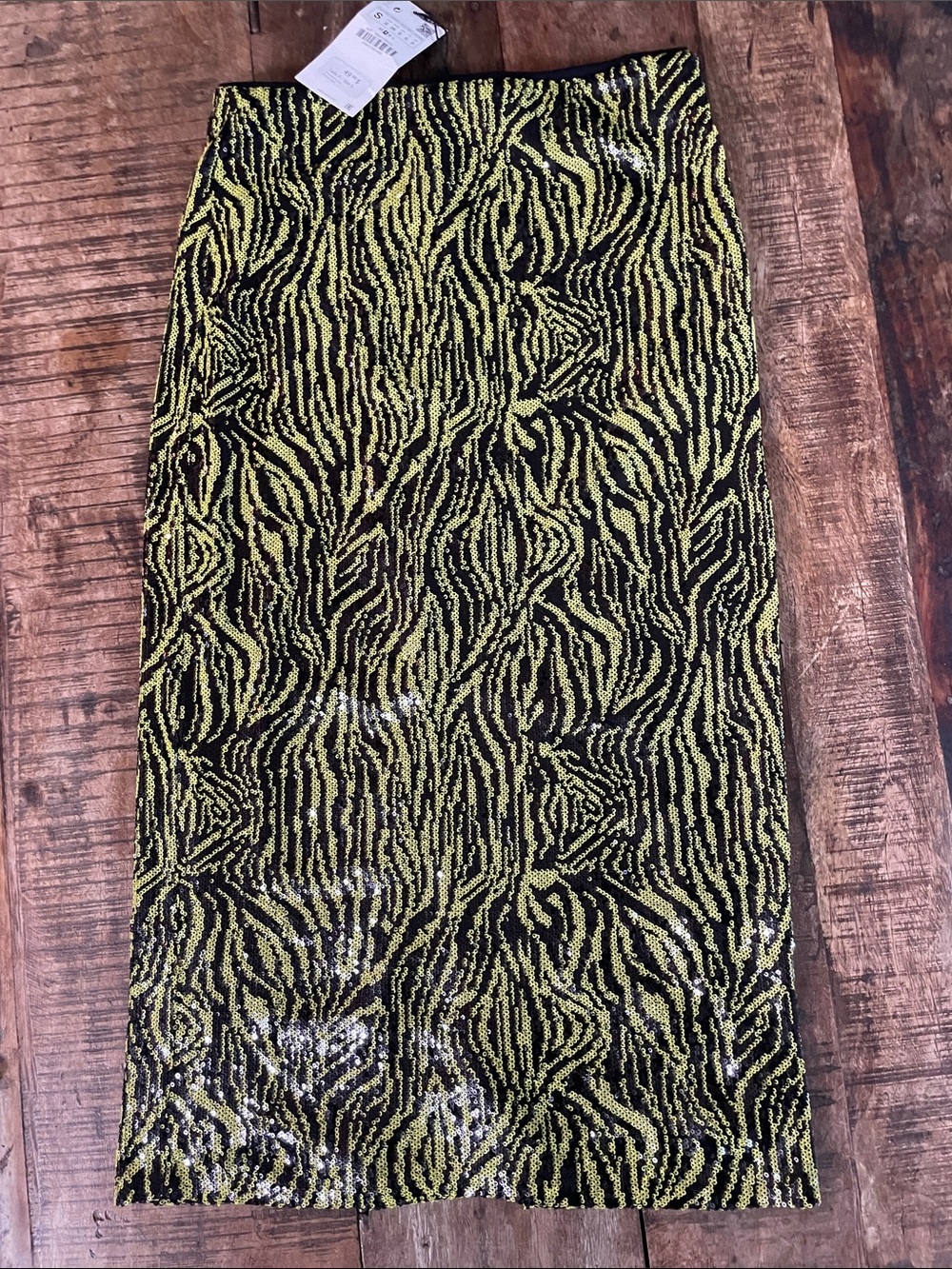 Zara Lime and Black Sequin Zebra-Pattern Pencil Skirt